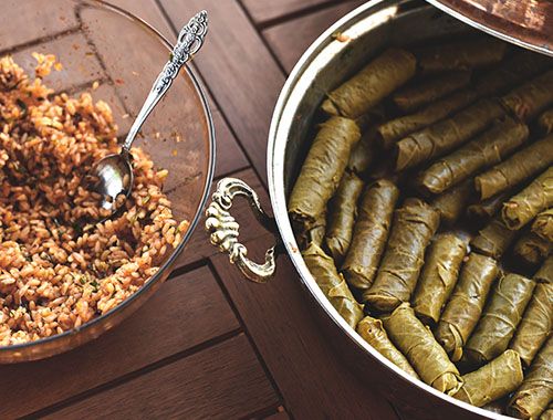 Meat stuffed grape leaves