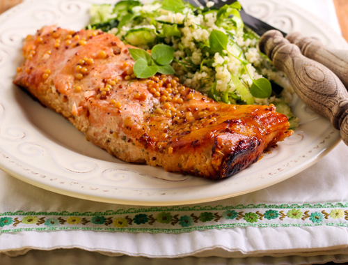 Spicy Mustard Glazed Salmon Steaks